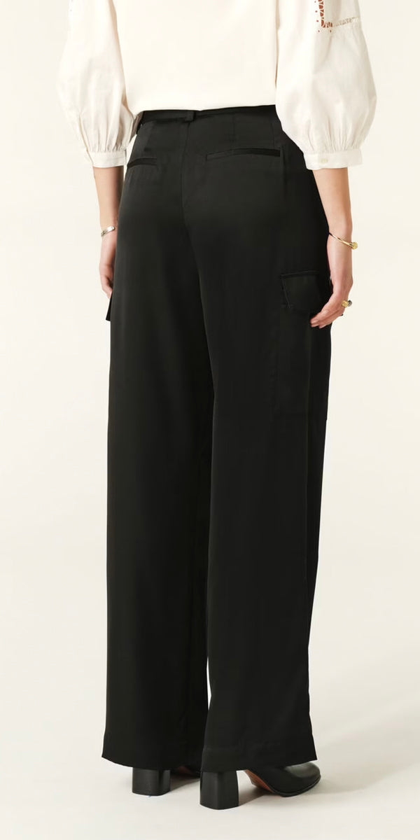 ba&sh Cary Satin Cargo Straight Leg Pants in Black