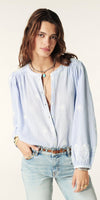 ba&sh Duha Long Sleeve Cotton Shirt in Light Blue