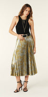 ba&sh Falone Metallic Gold Pleated Midi Skirt