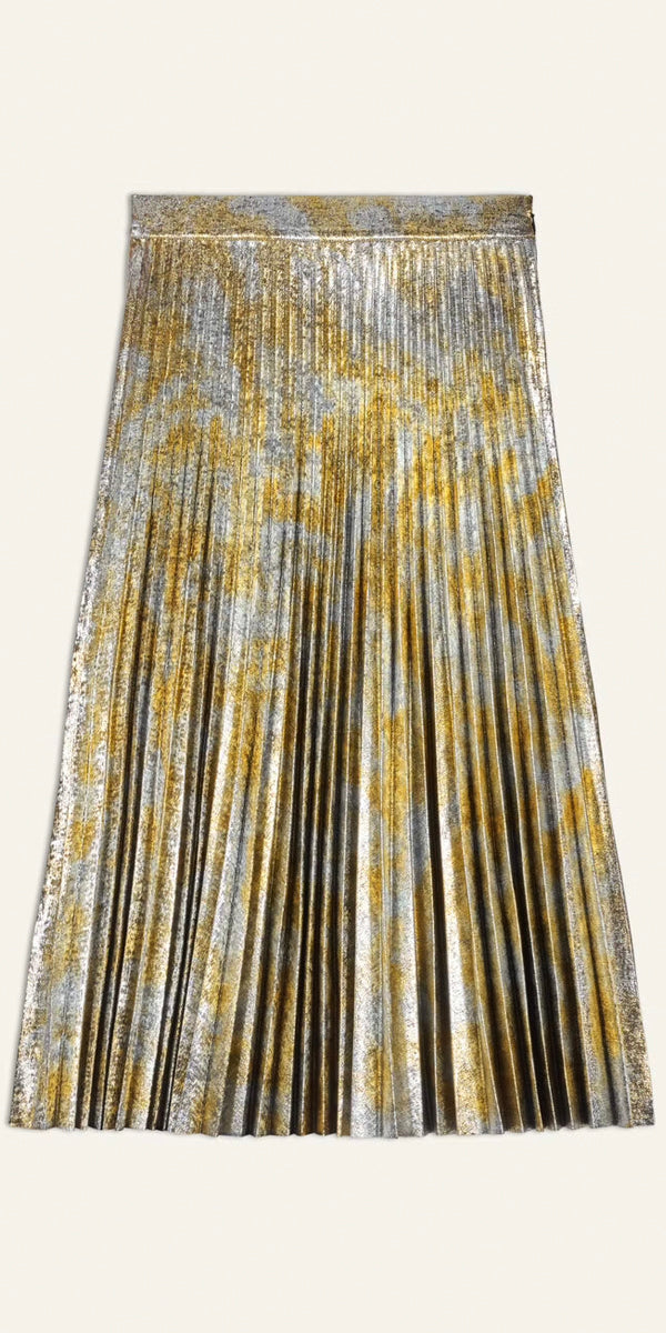 ba&sh Falone Metallic Gold Pleated Midi Skirt