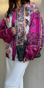 Lolly's Laundry Satin Quilted Bomber Jacket in Pink Multi