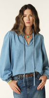 ba&sh Louise Denim Puff Sleeve Blouse