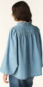 ba&sh Louise Denim Puff Sleeve Blouse