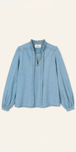 ba&sh Louise Denim Puff Sleeve Blouse