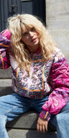 Lolly's Laundry Satin Quilted Bomber Jacket in Pink Multi