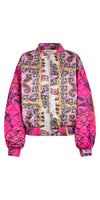 Lolly's Laundry Satin Quilted Bomber Jacket in Pink Multi