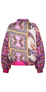 Lolly's Laundry Satin Quilted Bomber Jacket in Pink Multi