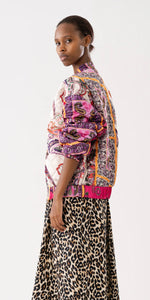 Lolly's Laundry Satin Quilted Bomber Jacket in Pink Multi