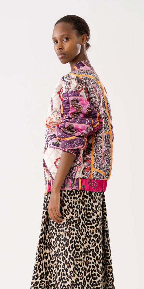 Lolly's Laundry Monterey Quilted Bomber Jacket in Pink Multi