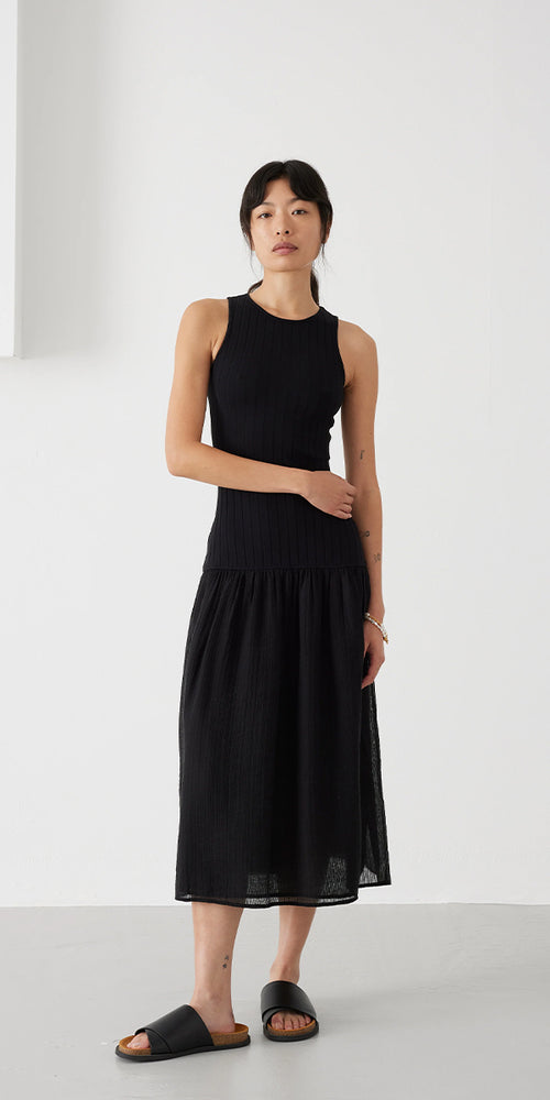 Mother of Pearl Nell Rib Midi Dress in Black