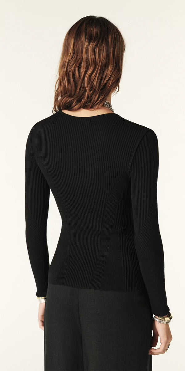 ba&sh Pietra Ribbed Cutout Long Sleeve Knit Top