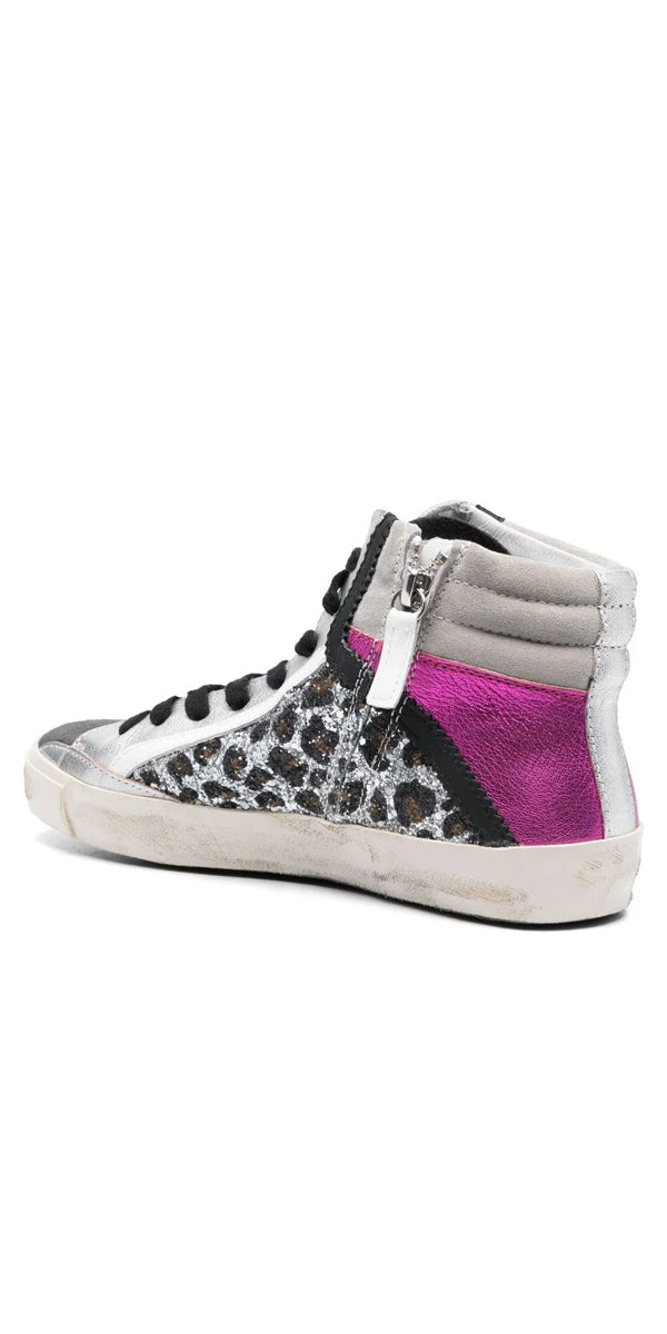 Philippe Model PRSX High Top Sneakers in Glitter Leo Magenta