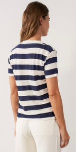 Sita Murt Linen V-Neck T-Shirt in Navy Stripe