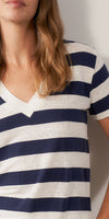 Sita Murt Linen V-Neck T-Shirt in Navy Stripe